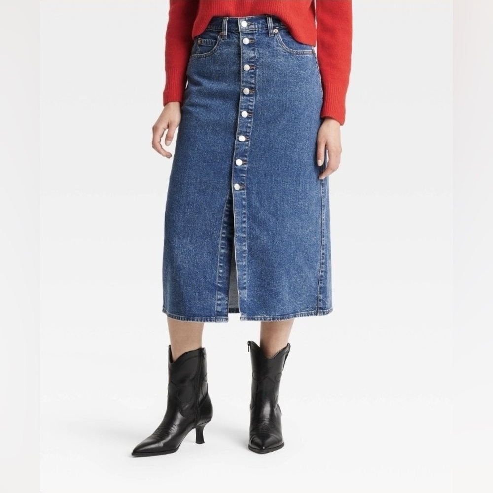 NWT UNIVERSAL THREAD women’s A-Line Maxi Denim Skirt Medium Wash High Rise sz 16 - Picture 1 of 7
